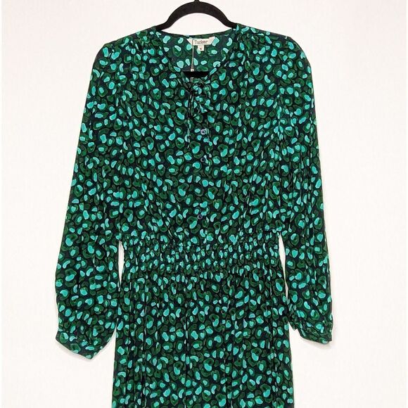 Tucker Juliette Dress Juniper Jaguar in Silk Crepe de Chine Midi Long Sleeves - Picture 1 of 10